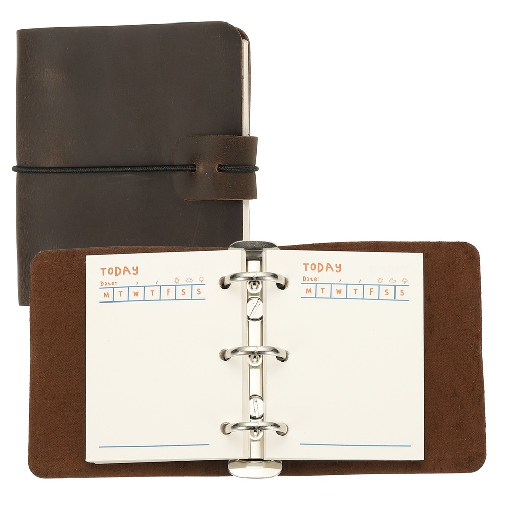 A9 Leather Journal 3 Ring Notebook Binder Planner Loose Leaf, Dark Brown