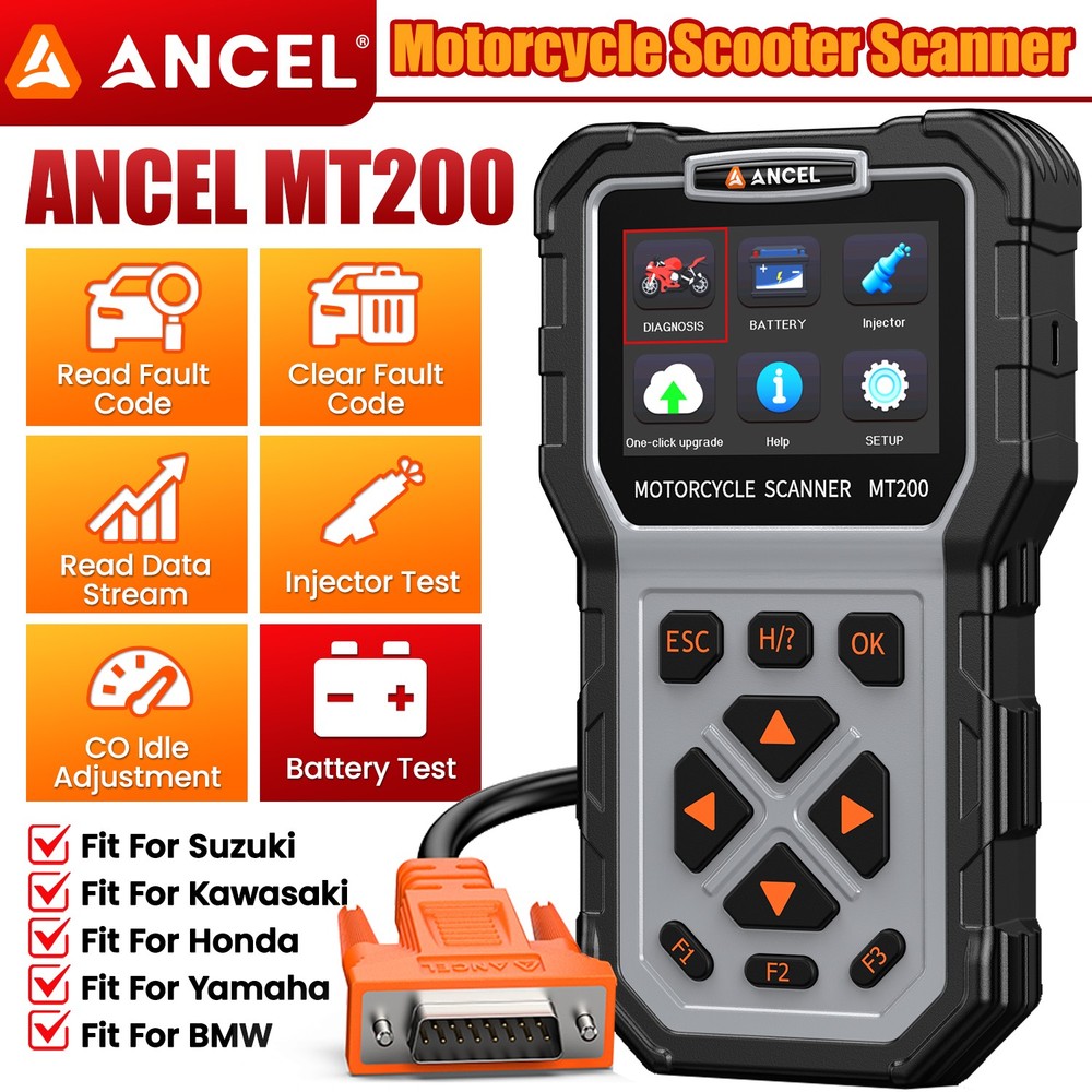 ATV Motorcycle OBD2 Scanner Diagnostic Tool Full System Code Reader +8 Connector