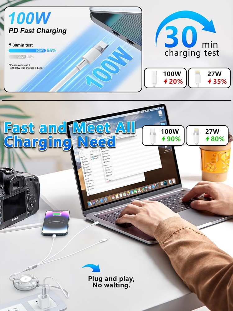 Multi Charging Cable 5 in 1 Multi USB Charger Cable Retractable Universal Multip