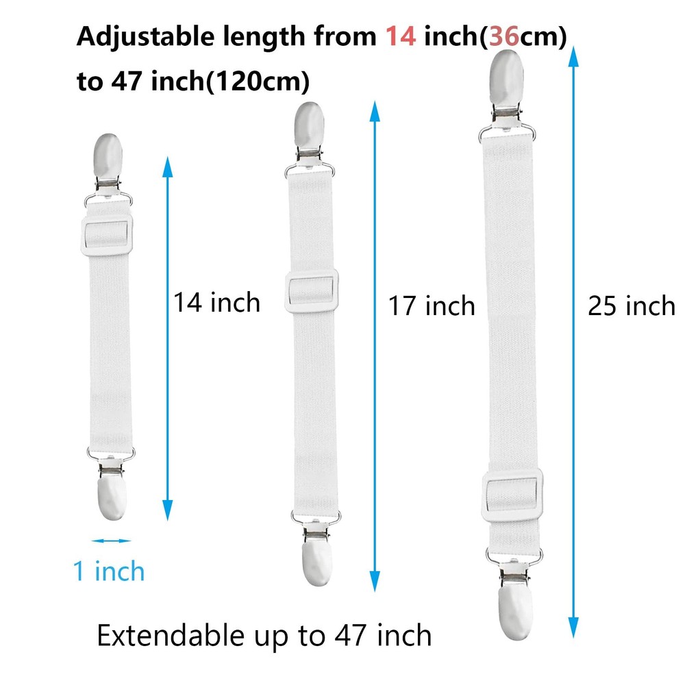 Bed Sheet Straps Clips Adjustable Elastic Holder Fasteners 10 Pack White