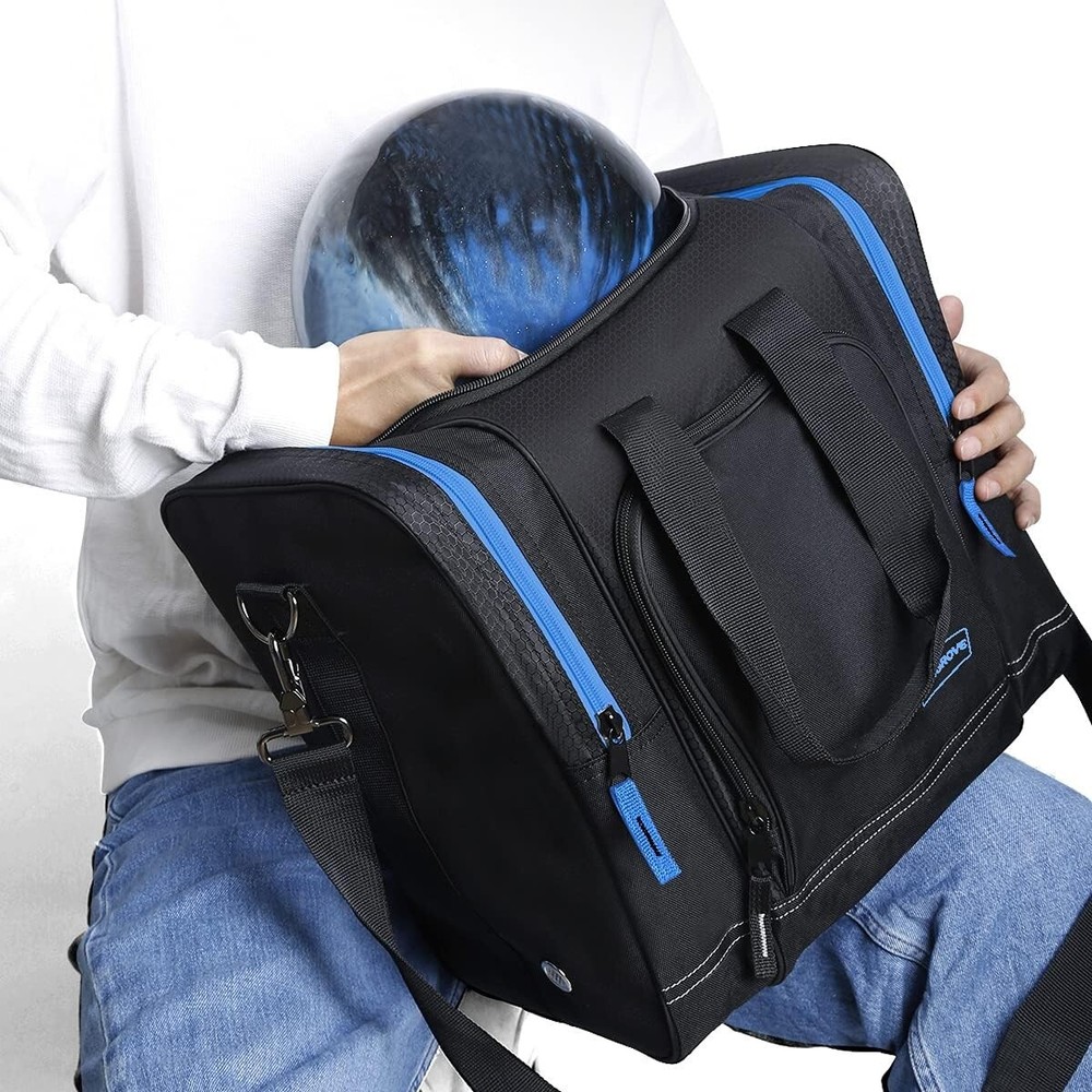 Durable Blue Bowling Bag for Single Ball - Adjustable Strap & Multiple Pockets