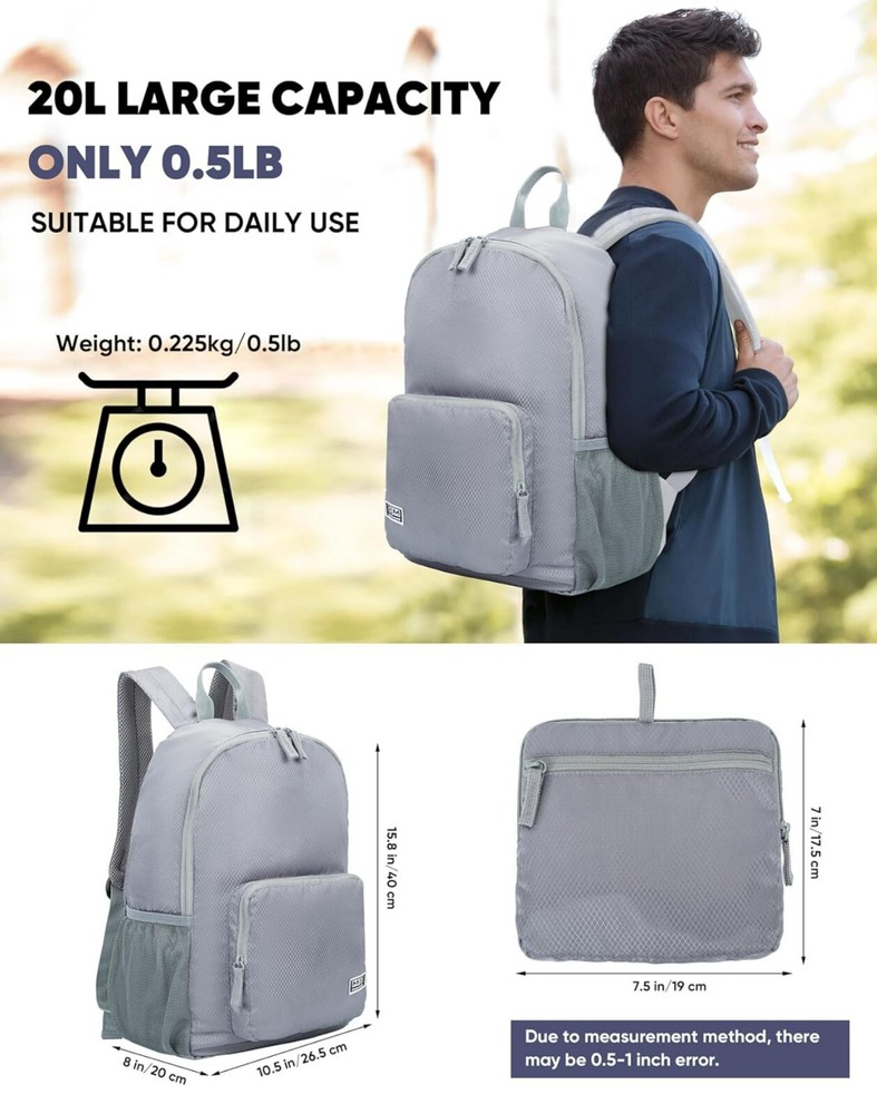 Durable Lightweight Packable Backpack Travel Daypack Every Day Use **NEW**