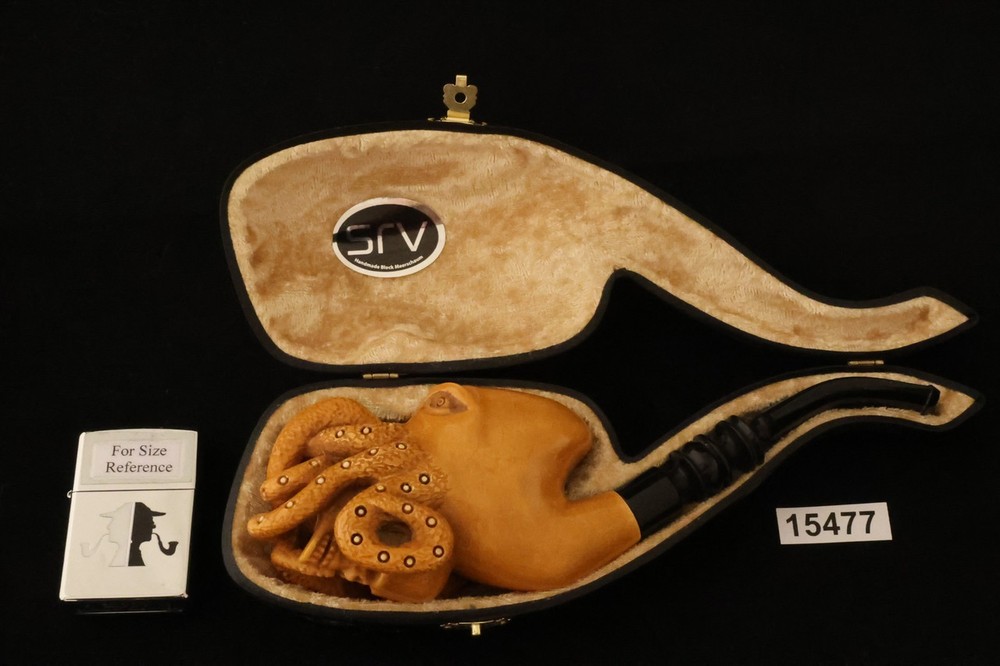 srv - Octopus Block Meerschaum Pipe with fitted case 15477