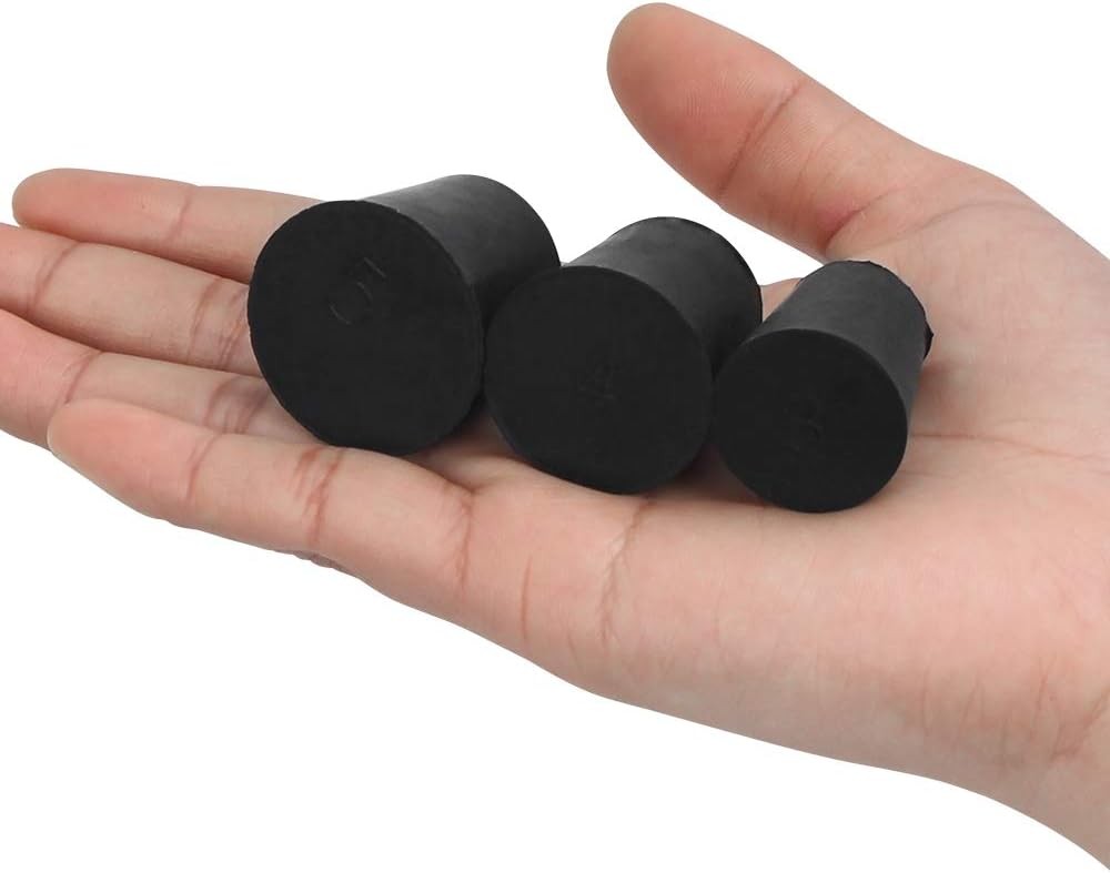 27 Pack (10 Assorted Sizes) 000# - 7# Tapered Lab Bungs Solid Rubber Black