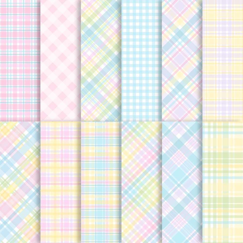 24 Sheets Pastel Scrapbook Paper, Pink Spring Gingham Patterns Decorative Craf