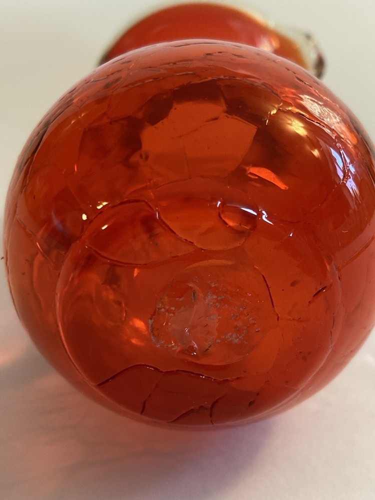 Hand Blown Orange Glass Pitcher Crackles 3.5” Tall