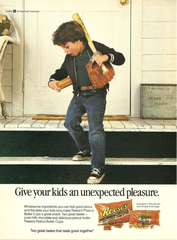 1985 Reese's Peanut Butter Cups vintage Print Ad Candy Advertisement