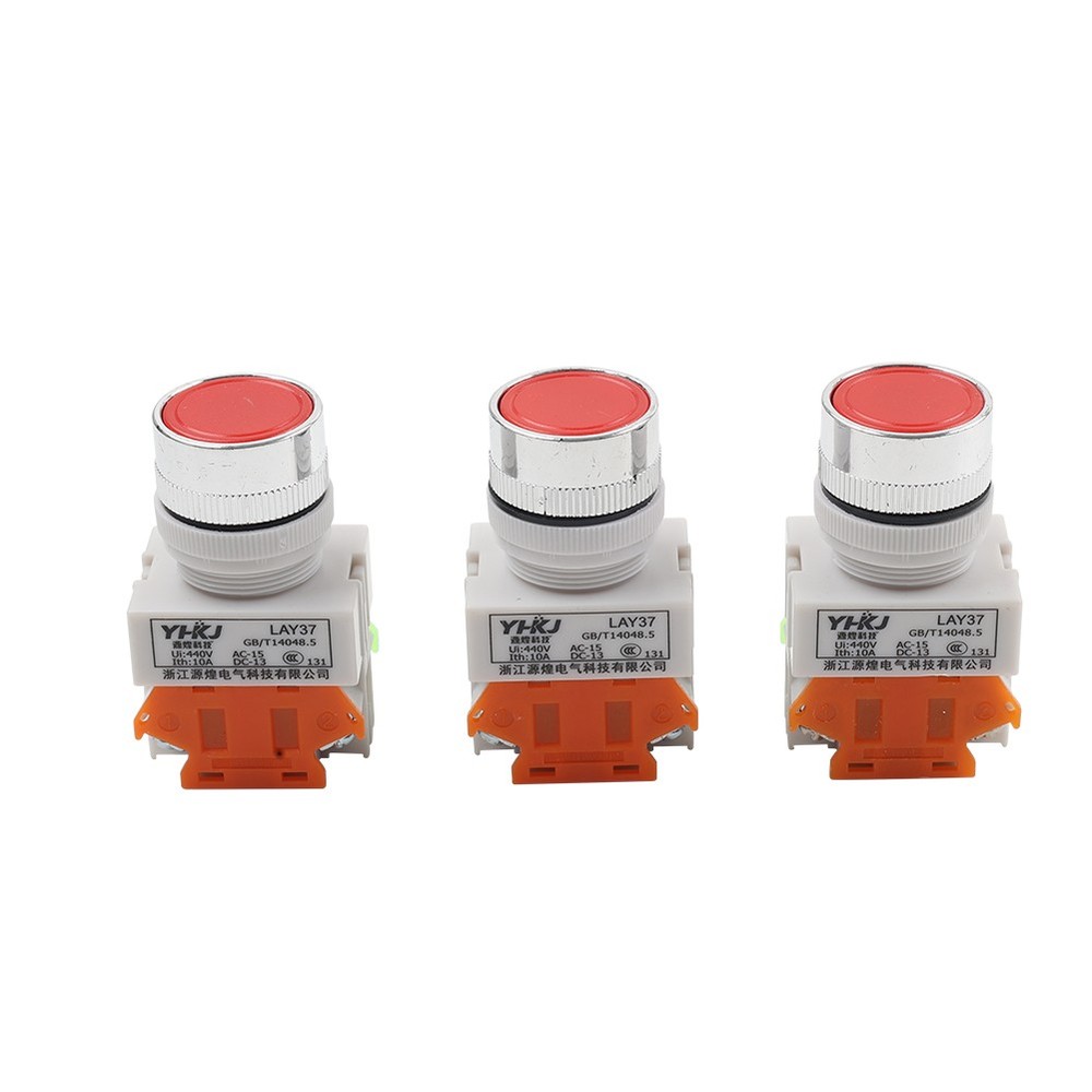 3PCS AC 660V 10A 4pin instantaneous push button switch red