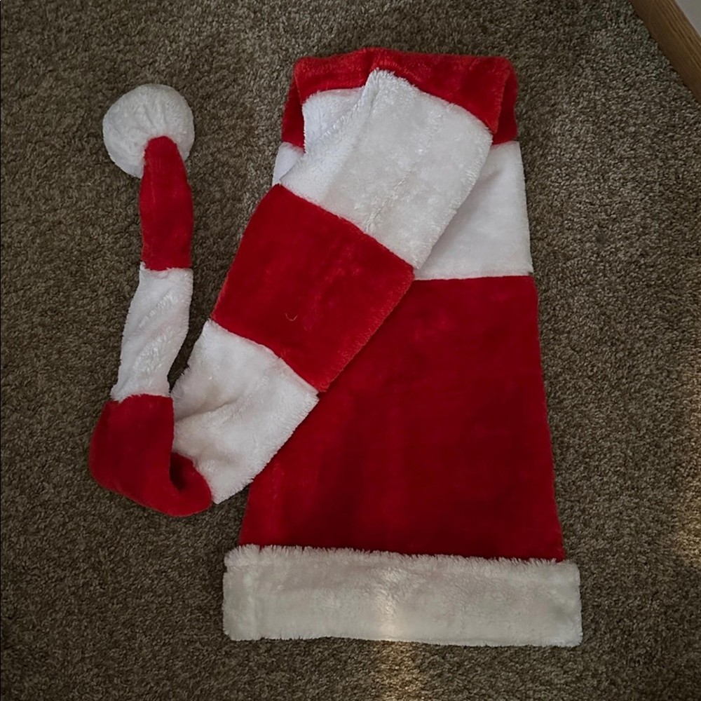 Festive Red and White Striped Holiday Stocking Hat 4.5’ long