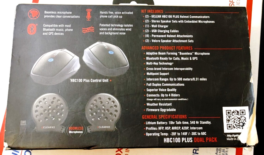 UCLEAR HBC100 PLUS Dual Pack Bluetooth Helmet Comms Clear V2 BITwave Boomless
