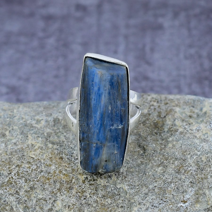 Blue Kyanite Gemstone Handmade Solid 925 Sterling Silver Jewelry Ring All Size