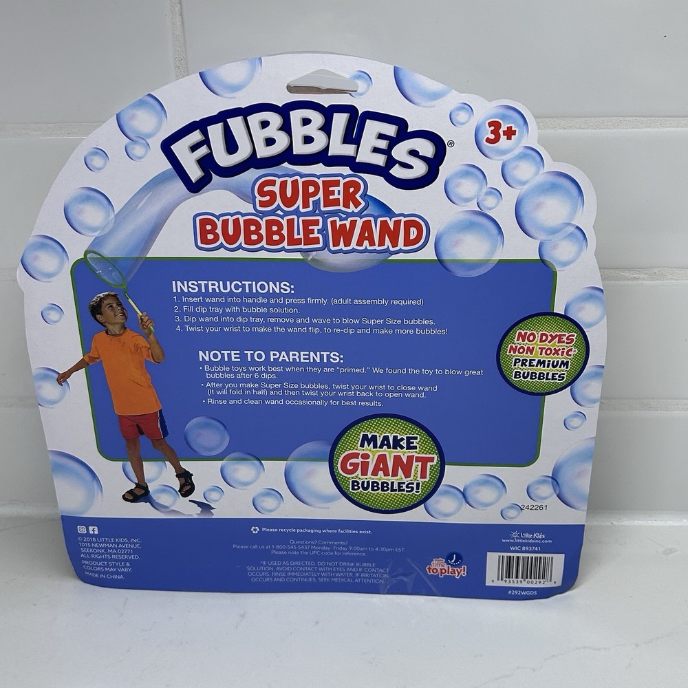Fubbles Super Bubble Wand -Makes Giant Bubbles-Tray, Wand & Bubble Solution