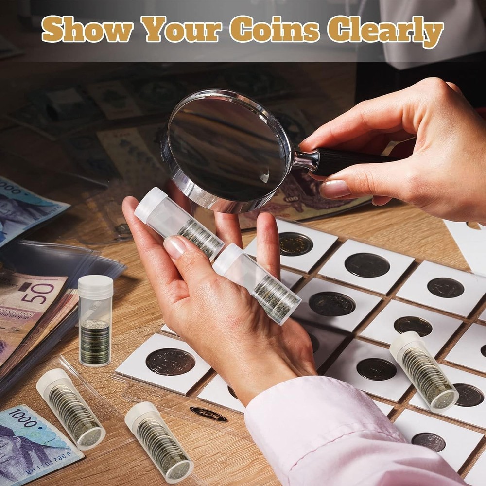 30 Pack Clear Plastic Coin Storage Tubes with Rotatable Lids