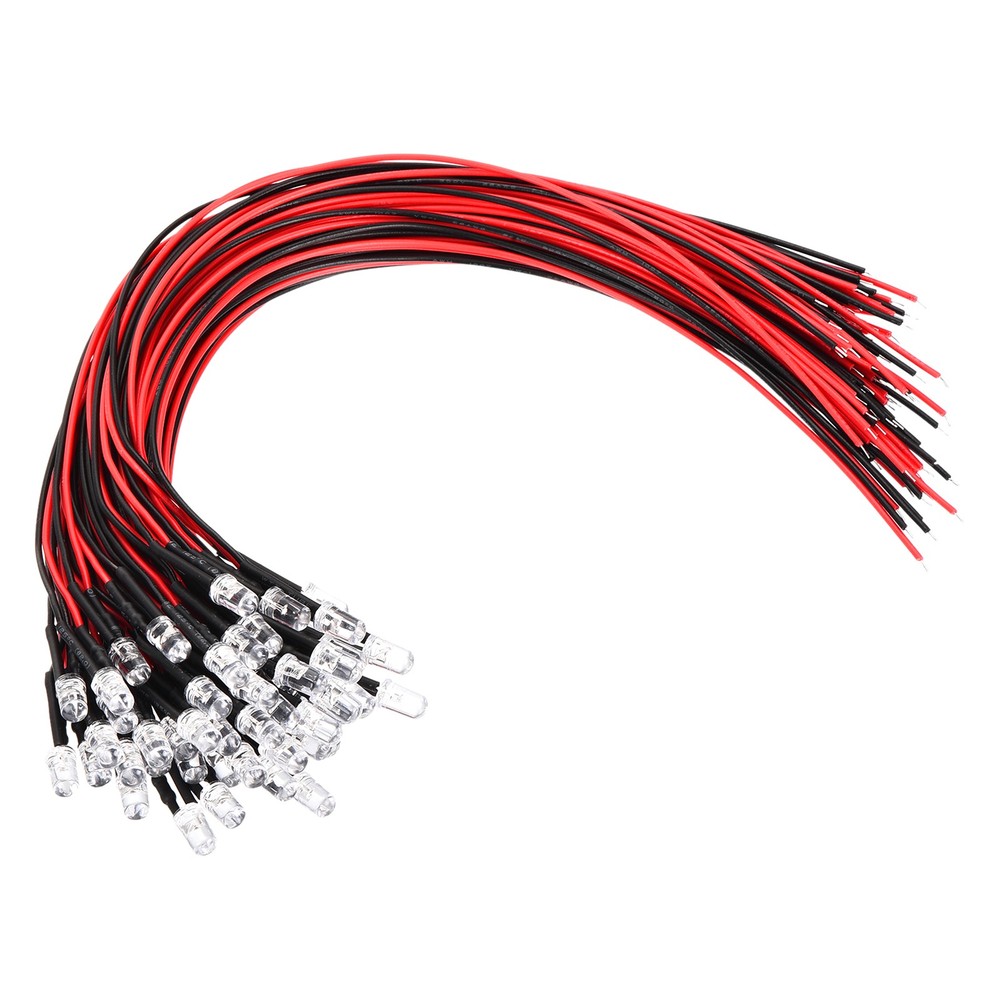 5mm LED Diode Light, 50 Pcs 9-12V DC Pre Wired Mini LED Lights, Warm White