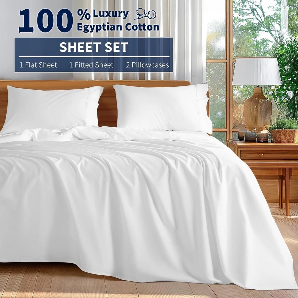 Queen Size 600 Thread Count Cotton Sheet Set - Eco-Friendly & Cooling Comfort