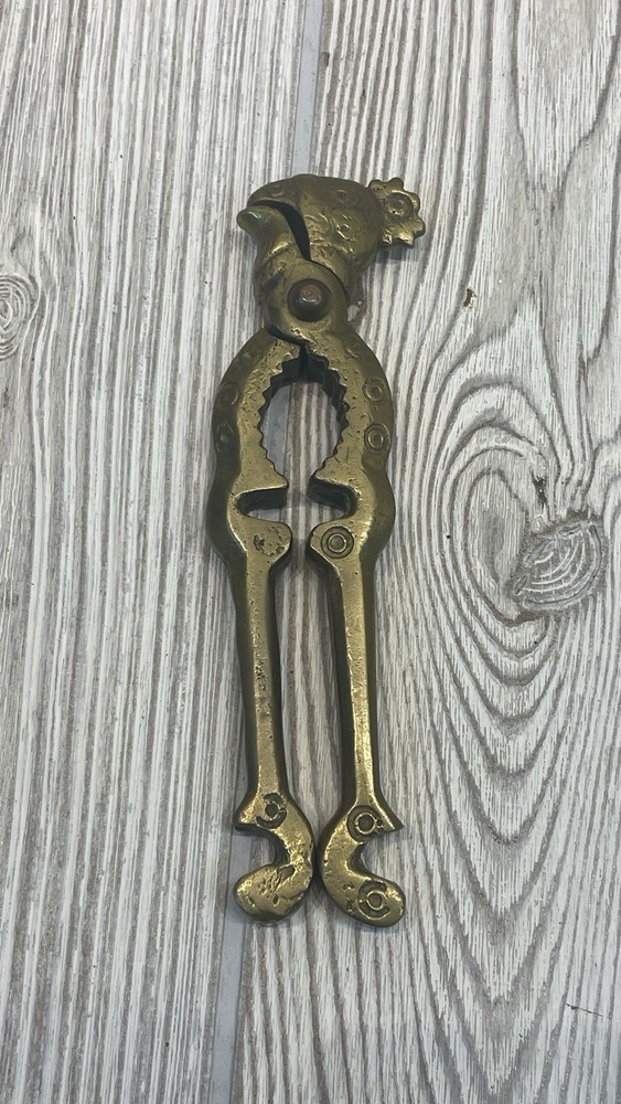 Vintage Solid Brass Rooster Bird Nutcracker Folk Art Decorative