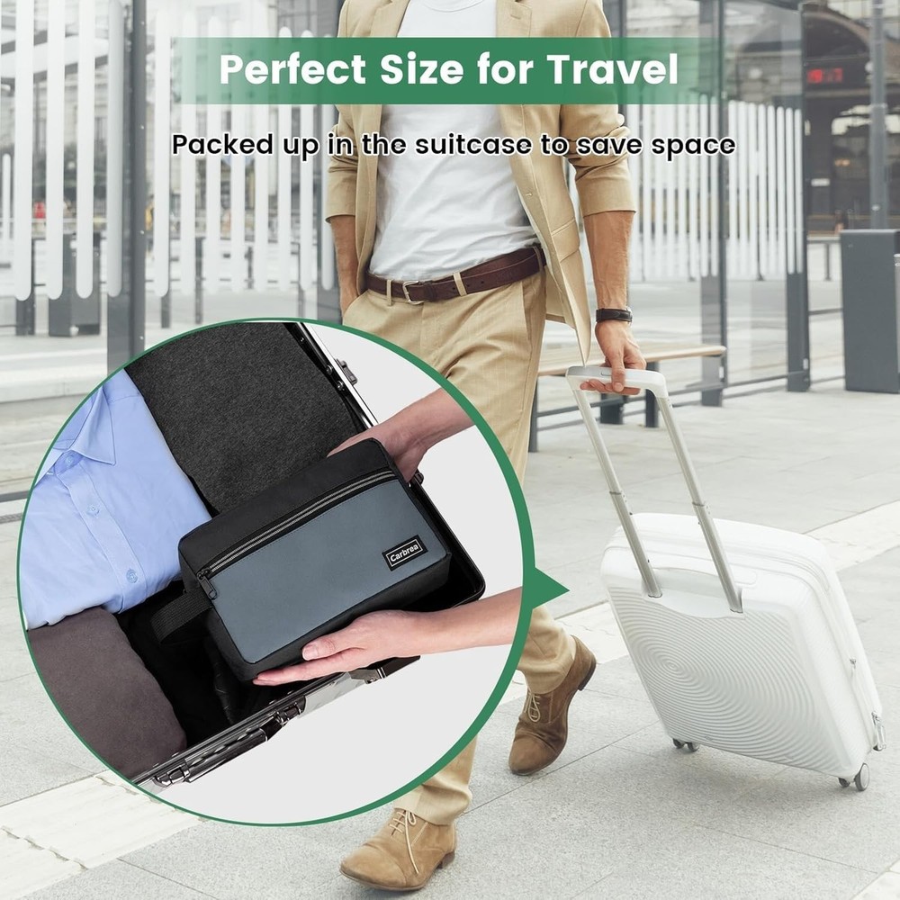 Compact Travel Toiletry Bag - Durable Polyester Makeup Organizer in Black
