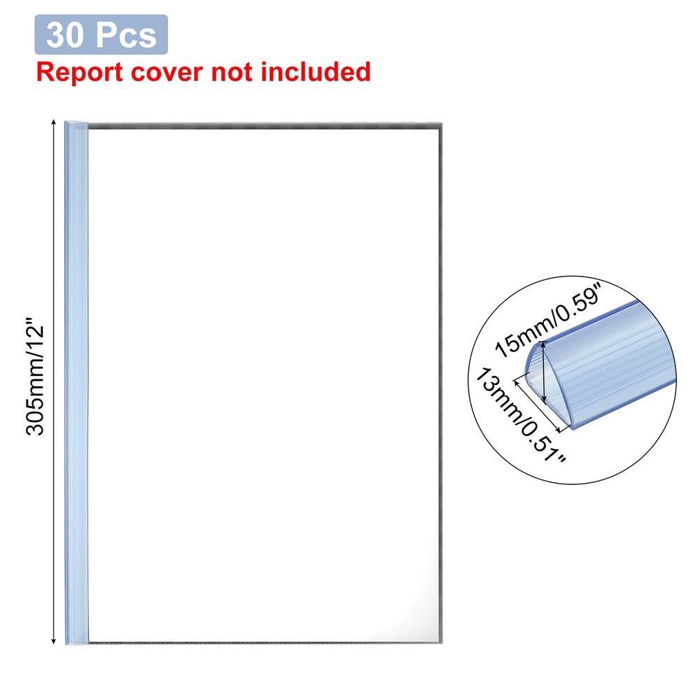 30Pcs 13x15mm Binding Bars, 120 Sheets Capacity, Transparent Blue