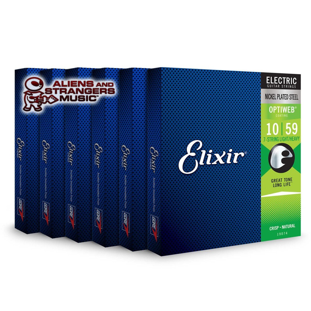 6 Sets! Elixir OPTIWEB Nickel 7-String Electric — 19074 Light/Heavy .010-.059