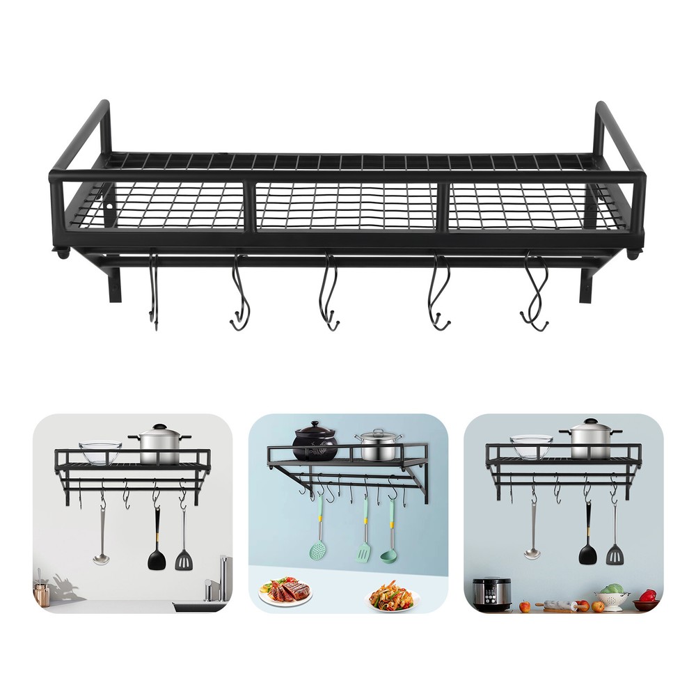 24 Inch Wall Mounted Pot Rack with 2 Hanging Rails and 10 Hooks