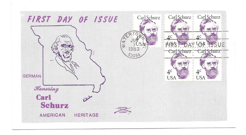1847 4c Carl Schurz Colonial FDC
