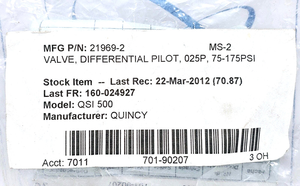 21969-2 QUINCY DIFFERENTIAL PILOT VALVE REPLACEMENT