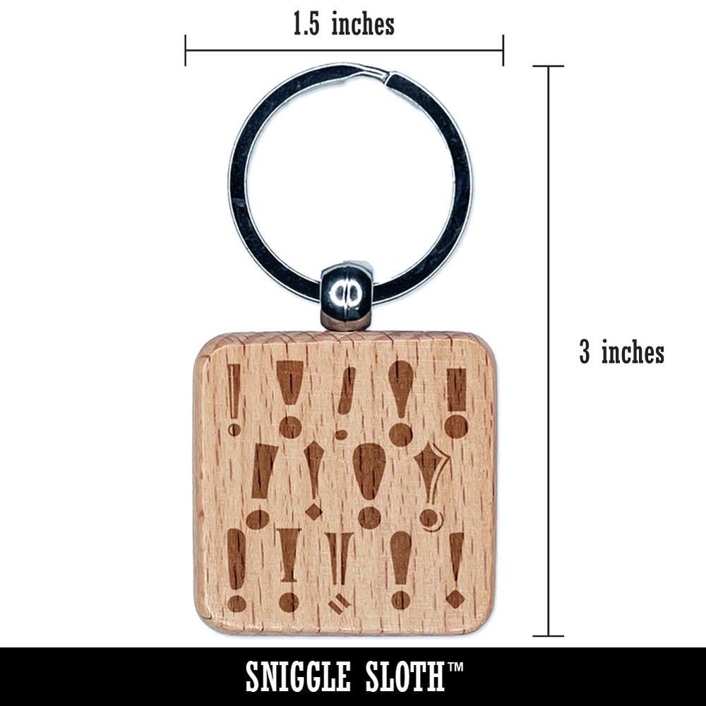Exclamation Points Congratulations Engraved Wood Square Keychain Tag Charm