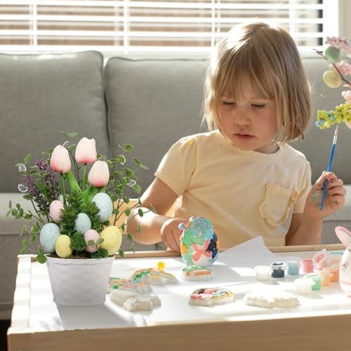 Easter Decorations, Artificial Easter Egg Tulip Flower Potted Table Pink