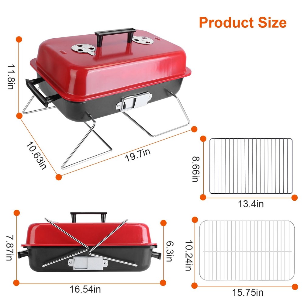 Tabletop Grill W/ Portable Design &Charcoal Cooking Efficient Backyard BBQ