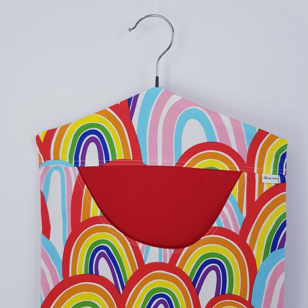 Peg Bag Handmade Bright Rainbow Print Red Lined Laundry Clothes Peg Holder