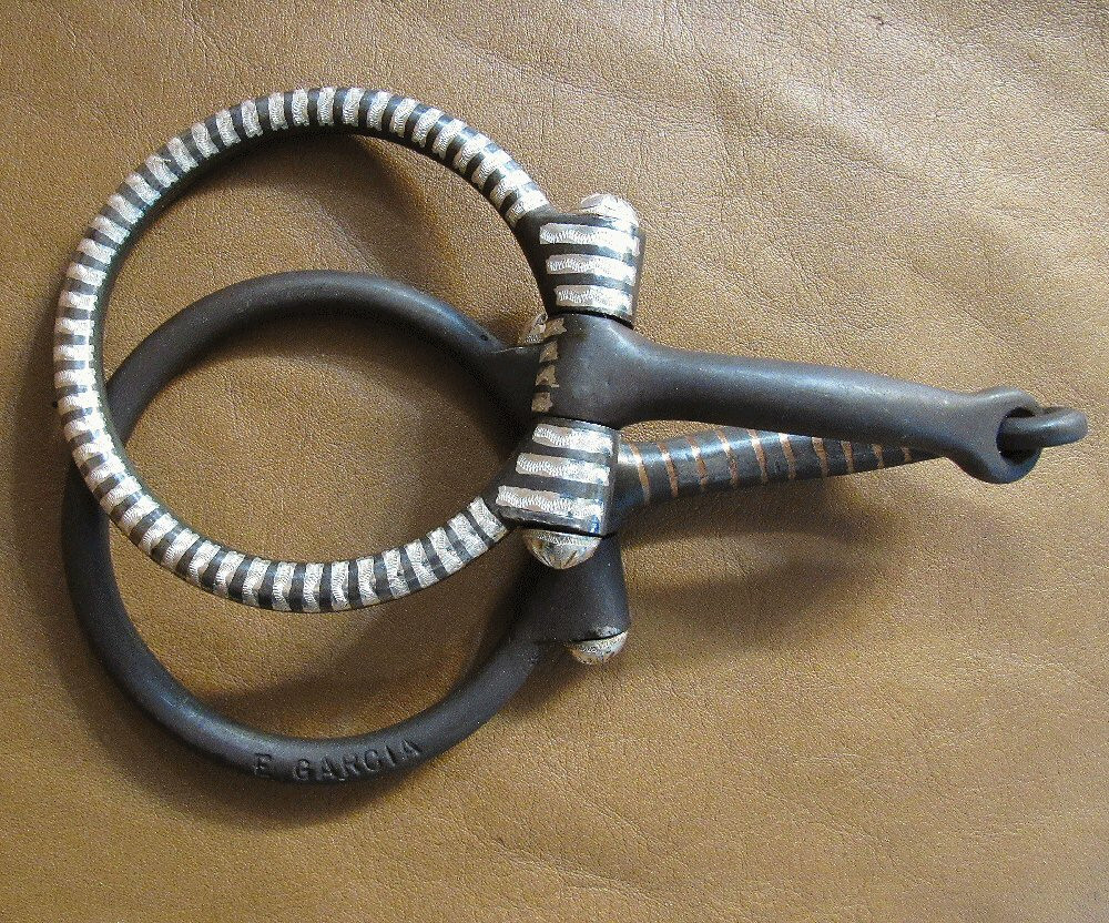 E Garcia Brown Inlay Stripes  D Ring Snaffle Silver Bit