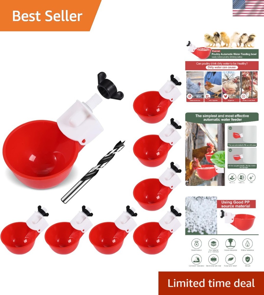 8-Pack Automatic Chicken Waterer Cups with Matching Drill - Leak Proof & Easy...