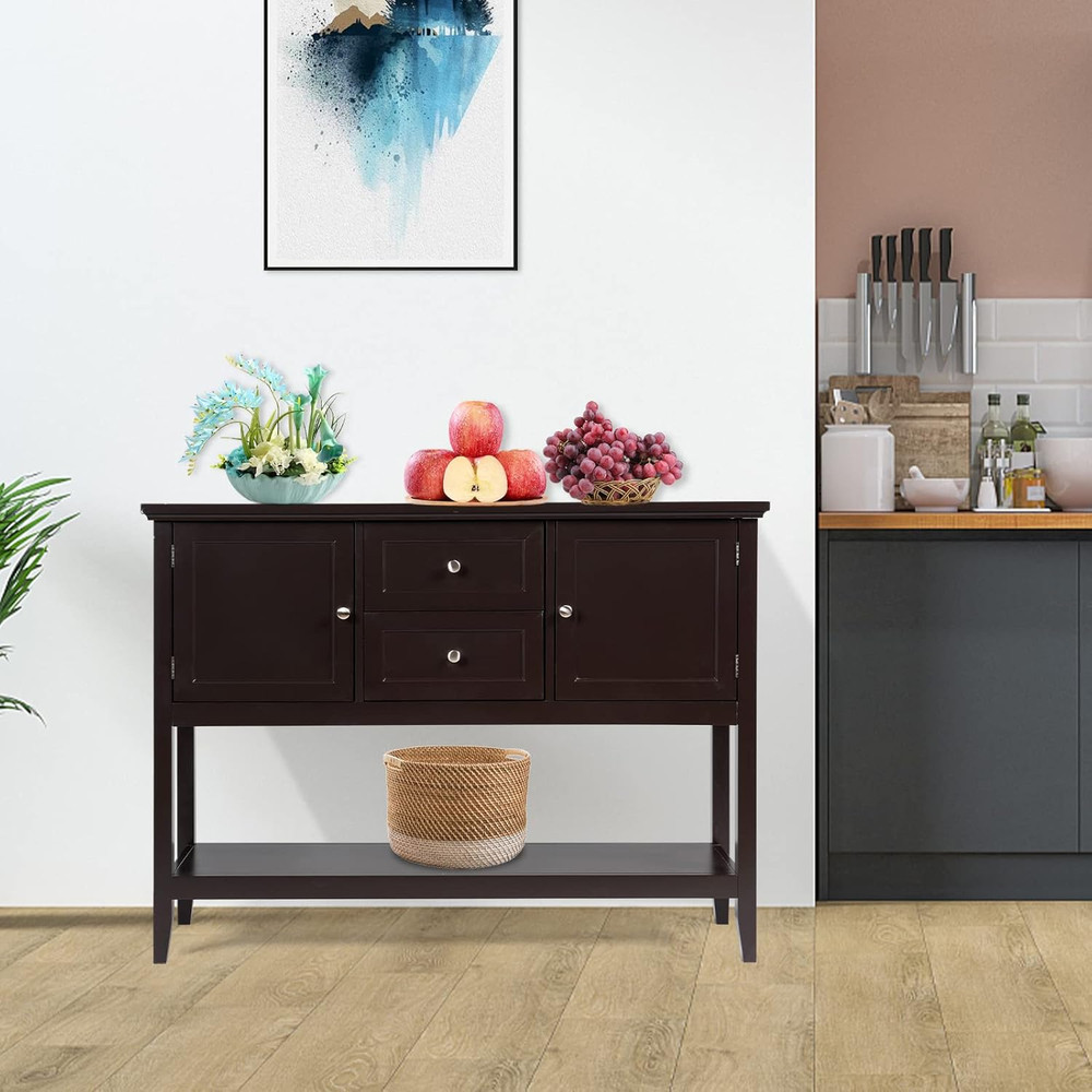 Buffet Sideboard, with 2 Wood Storage Drawers & Open Shelf, Console Table for Li