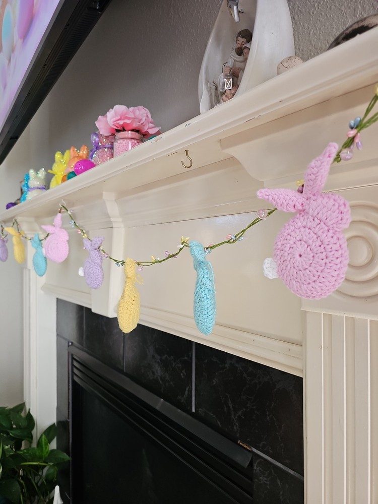 Pastel Crochet Bunny Garland Handmade Easter Decor