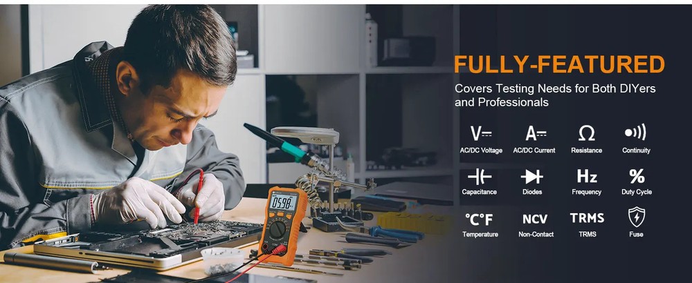 True RMS Digital Multimeter 2000 Counts AC/DC Voltage Current Resistance