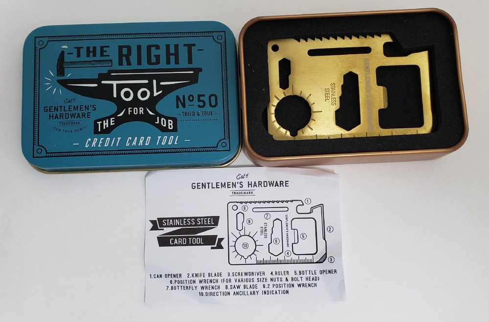Gentlemen's Hardware 10 Tools Built into Credit Card Shaped Stainless Tool