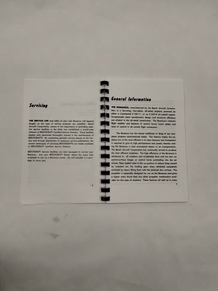 Beechcraft Bonanza Model E35 Owner's Manual-Copy