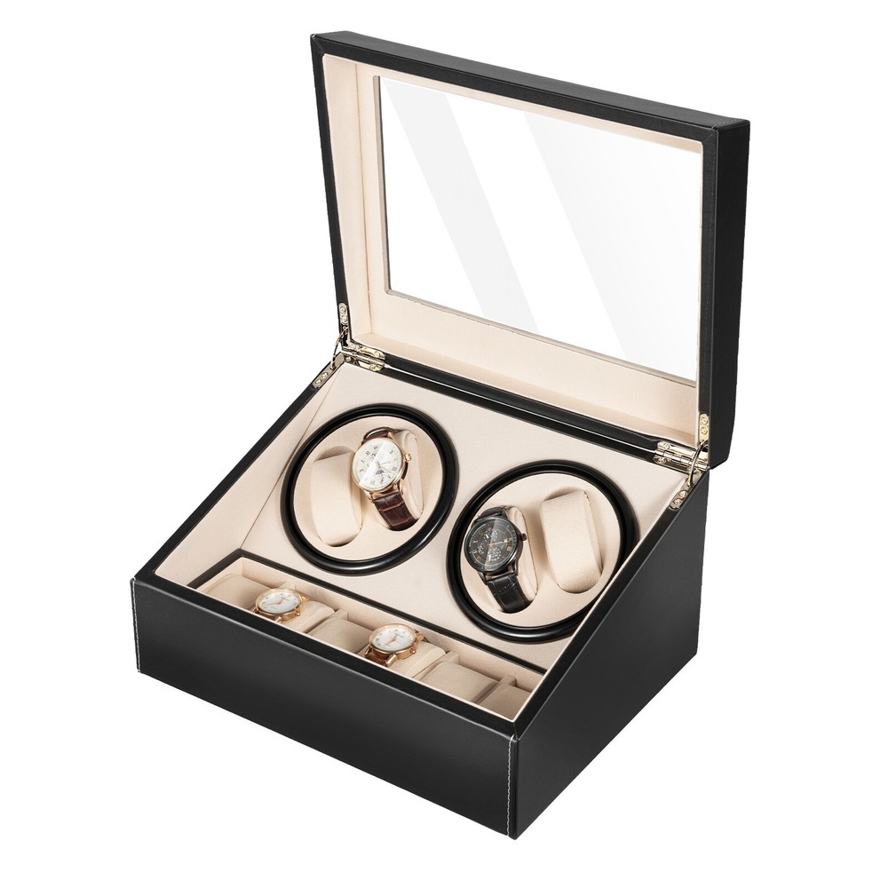 4+6 Luxury Automatic Rotation Watch Winder PU Leather Storage Case Display Box