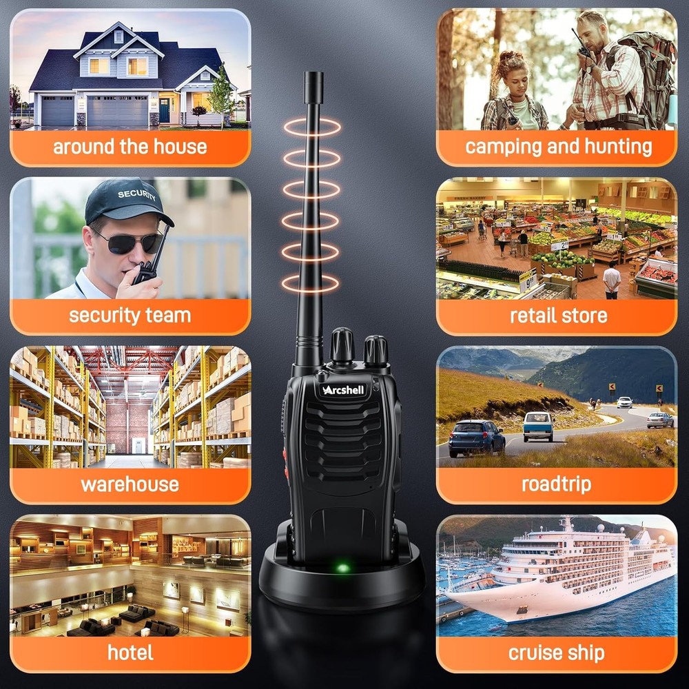 Rechargeable Long Range Two-Way Radios with Earpiece 2 Pack Arcshell Black