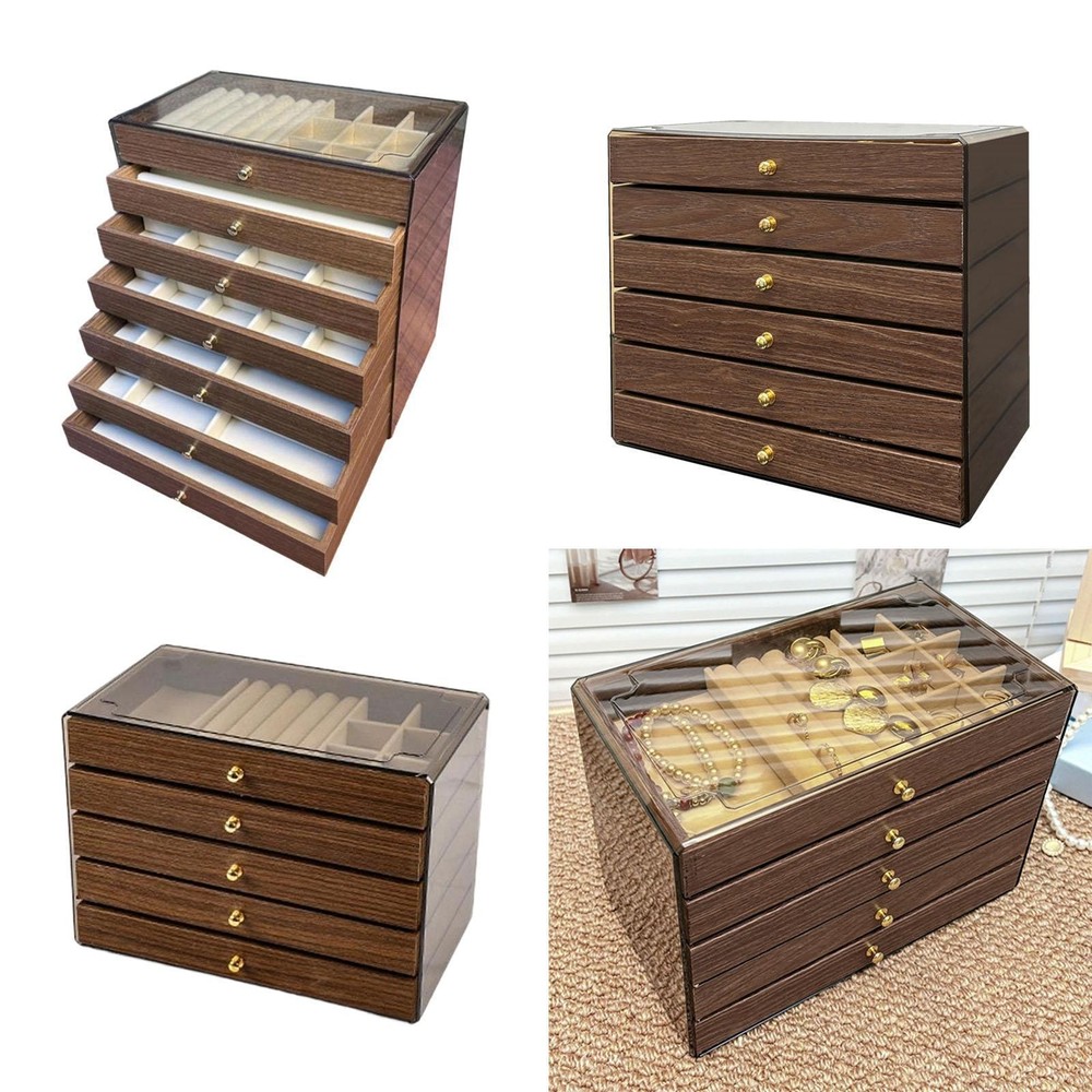 Wooden Jewelry Box Jewelry Storage Case Multifunction Stackable Multi Layers