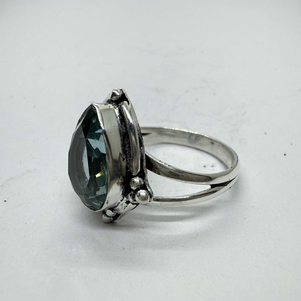 925 Sterling Silver Pear Cut Blue Gemstone Ring Teardrop Faceted Statement Ring