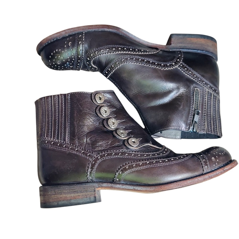 Sendra 1729 100th Anniversary Handmade Button Brogue Boots Brown Leather 8