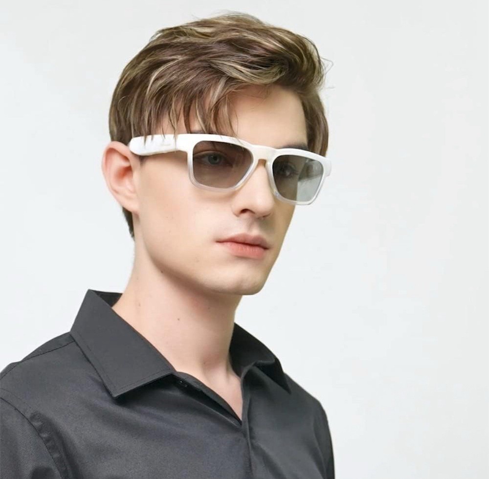 OhO Smart Glasses,Polarized Sunglasses w/Bluetooth Speaker, White Transitional