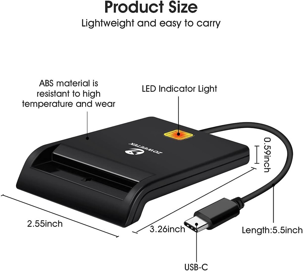 Type C CAC Reader, Smart CAC Card Reader USB C for DOD Military Common Access CA