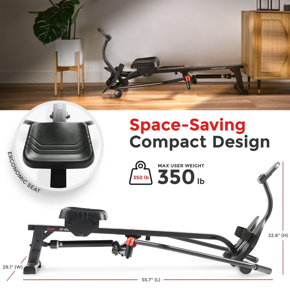 Full Motion Rowing Machine Compact Smart Adjustable Workout Resistance Bluetooth