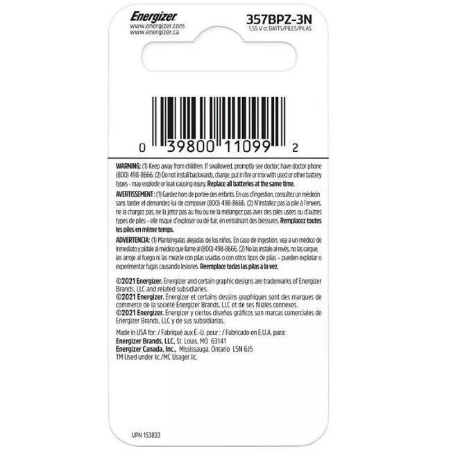 2 Pack Energizer LR44 AG13 357 Button Cell Batteries