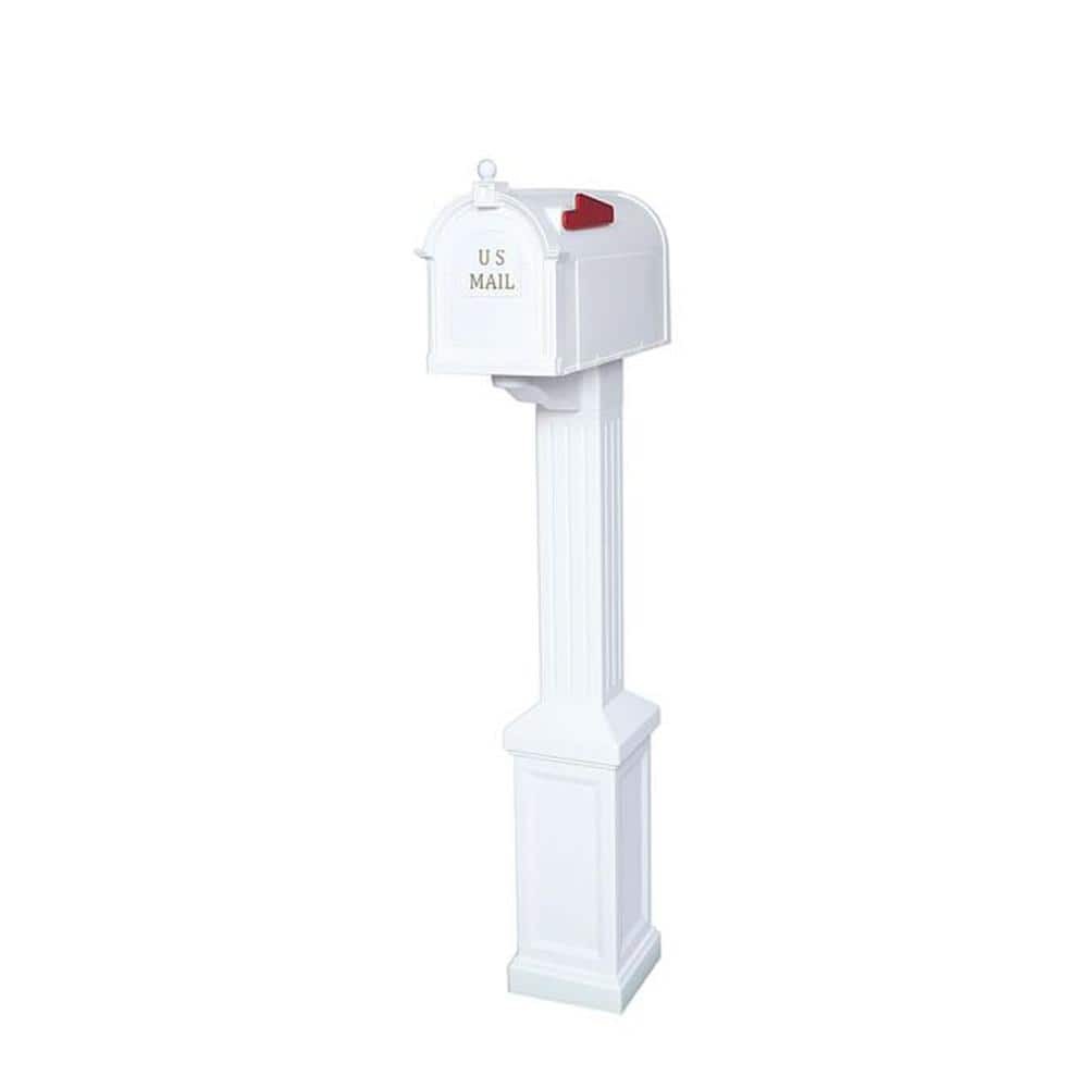 Ambrose White Post Mount Mailbox Large Plastic Residential Home Mail Box