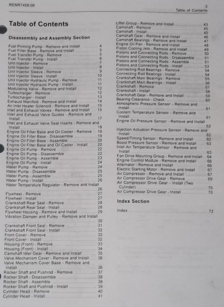 CAT CATERPILLAR C7 ON HIGHWAY ENGINE DISASSEMBLY & ASSEMBLY MANUAL BOOK