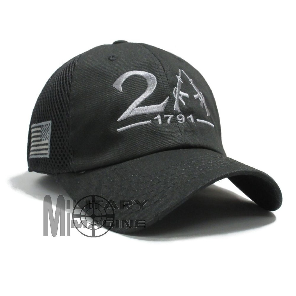 2nd Amendment 1791 American Flag 2A Hat Black Micro Mesh Tactical Cap