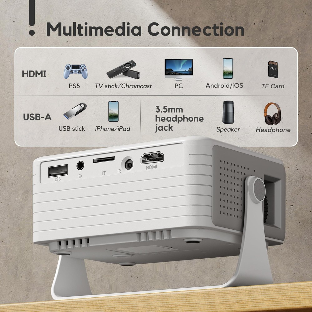 Mini Projector with WiFi and Bluetooth, 2026 Upgraded Projector 1080P Support...